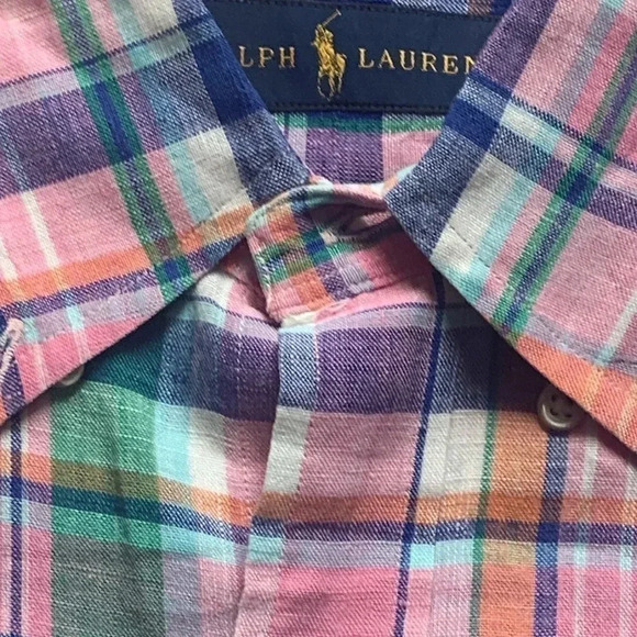 Ralph Lauren Polo Plaid Shirt Size Medium 100% Linen - Picture 5 of 7